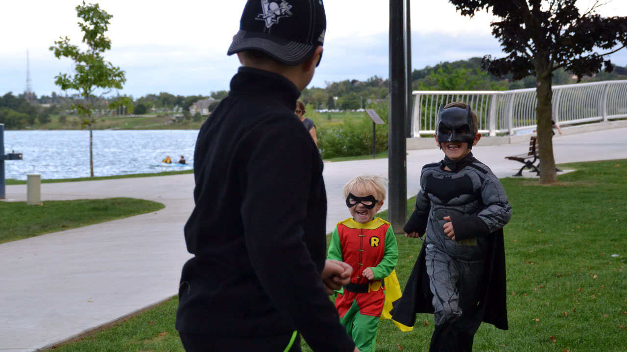 The caped crusader and boy wonder also dropped by to show us how to take down the henchmen.