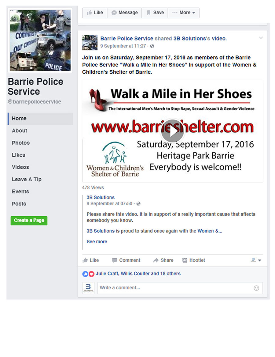 The Barrie Police Services have publicly endorsed our work