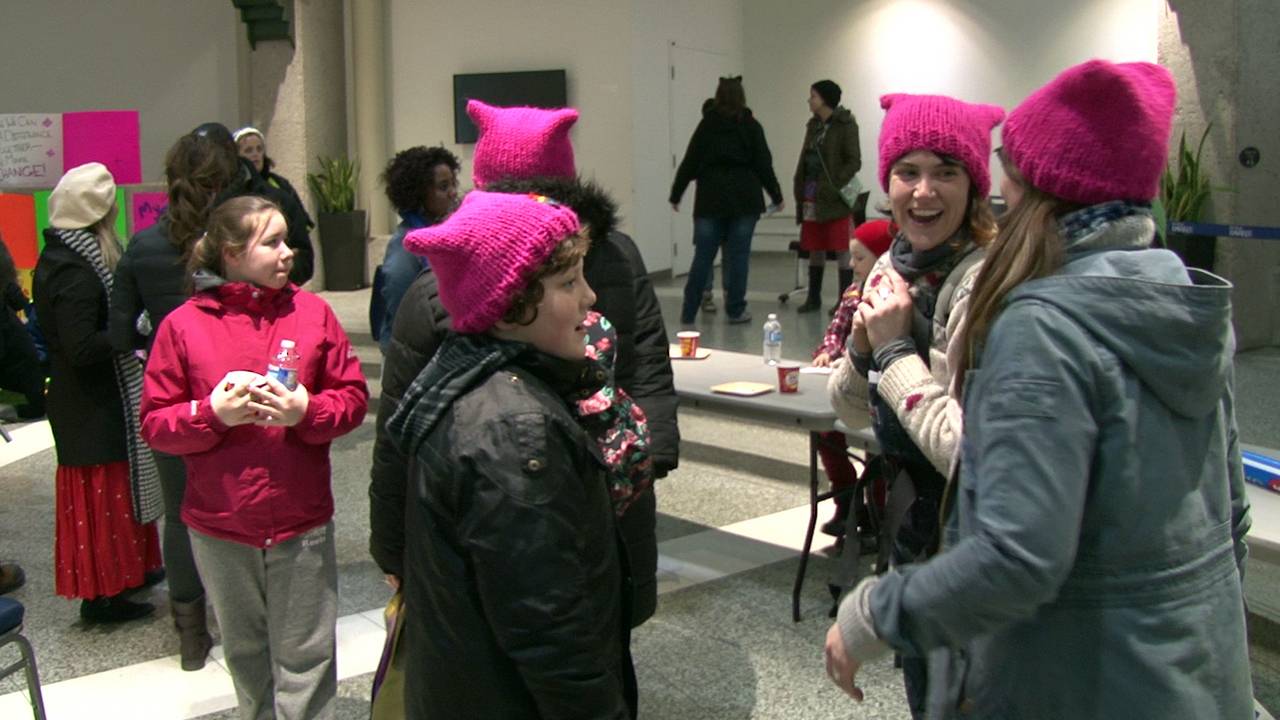 The 'Pussy' hat of the anti-Trump protests were prominent